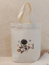 Sacolinha Minibag Astronauta - Personalizada - Estampa Grande - Algodão Cru - Lembrancinha de Aniversário