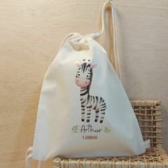 Saco Mochila Zebra Fofa - Lembrancinha de Aniversário Safari - Algodão Cru - Personalizada - comprar online
