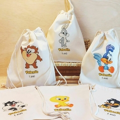 Saco Mochila Looney Tunes Baby - Lembrancinha de Aniversário Personagens - Algodão Cru - Personalizada - comprar online