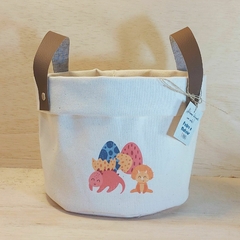 Cesto de Lona com Tag - Dinossauro Baby - Algodão Cru - Estampa Personalizada - Lembrancinha de Aniversário