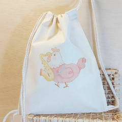 Saco Mochila Raposinha e Bumbo - Lembrancinha de Aniversário Orquestra dos Bichos - Personalizada