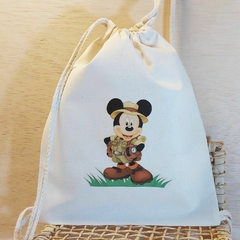 Saco Mochila Mickey Safari - Lembrancinha de Aniversário Personagens - Algodão Cru - Personalizada - comprar online