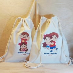 Saco Mochila Maria Clara e JP - Lembrancinha de Aniversário Personagens - Algodão Cru - Personalizada - comprar online
