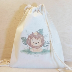 Saco Mochila Leãozinho Baby Reizinho - Lembrancinha de Aniversário Safari - Algodão Cru - Personalizada - comprar online