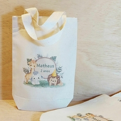 Sacolinha Minibag com Nomes Individuais Safari Animais Realistas - Estampa Grande - Algodão Cru - comprar online
