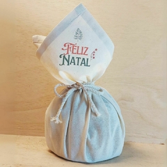 Embrulho de Panetone Feliz Natal Ramos - Embalagem Natalina - Algodão Cru com Estampa Personalizada