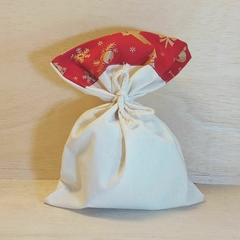 Saco Panetone Anjinhos Natal Vermelho - Embalagem Natalina - Algodão Cru com Detalhe em Tecido