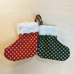 Botinha Natal Papai Noel e Ursinho Verde - Embalagem Natalina - Tecido Estampado