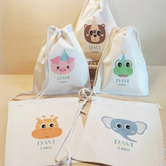 Saco Mochila Leãozinho Fofo - Lembrancinha de Aniversário Safari - Algodão Cru - Personalizada - Craft.Mimo