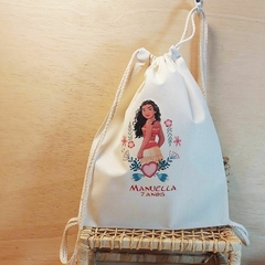 Saco Mochila Maria Clara e JP - Lembrancinha de Aniversário Personagens - Algodão Cru - Personalizada