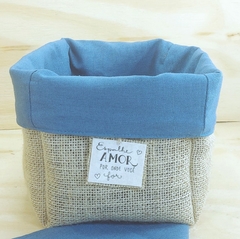 Imagem do Cachepô Amor e Gratidão - Azul Petróleo - Tag Personalizada - Juta & Tecido
