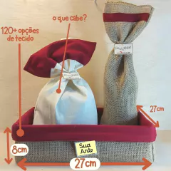 Cesta Nuvens Rosa - Juta e Tecido - Tag Personalizada - Lembrancinha de Aniversário - comprar online