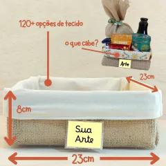 Cesta Arco Íris Rosa - Juta e Tecido - Tag Personalizada - Lembrancinha de Aniversário - Craft.Mimo