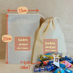 Saquinho Cordão Casamento - Monograma Letras Coladinhas - Estampa Padrão Personalizada - Algodão Cru - Lembrancinha - Craft.Mimo
