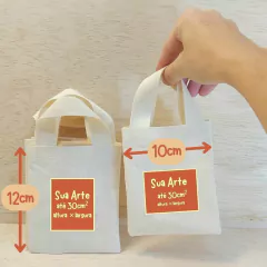 Sacolinha Minibag Casamento na Praia - Paisagem - Estampa Grande - Personalizada - Estampa Grande - Algodão Cru - Lembrancinha de Casamento