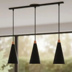 Colgante 3 Luces Nórdico Cónico c/Detalle en Madera - comprar online