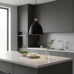 Colgante Nórdico Blanco/Negro Con Detalle En Madera Cocina Barra - Onda Luz Iluminación