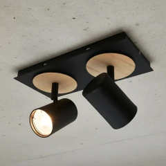 Aplique 2l Dicroled Spot Negro Blanco Con Madera Apto Pared O Techo
