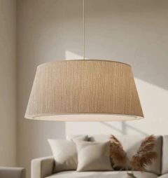 Colgante 2 Luces Cónico Entramado Beige/Gris Con Tapa Dormitorio - comprar online