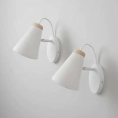 Aplique Estilo Nórdico X2 Unidades Blanco/Negro Con Detalle Madera