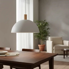 Colgante Campana Diam. 45cm Blanco Int Blanco Detalle Madera en internet