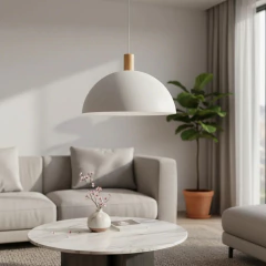 Colgante Campana Diam. 45cm Blanco Int Blanco Detalle Madera - comprar online