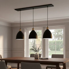Colgante 3 Luces Campana Negra/Blanca Con Madera Int. Bco Base 80cm - comprar online