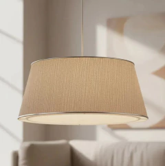 Colgante 2L Cónico Entramado Gris o Beige con Borde Cromo