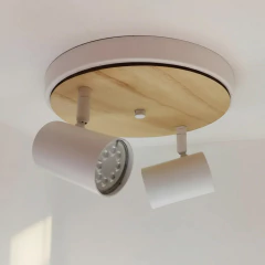 Plafon Base Circular 2L Spots Blanco/Negro con Madera - tienda online
