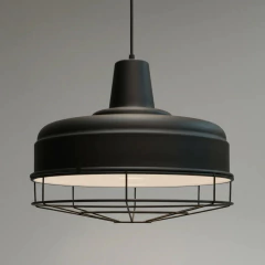 Colgante Industrial Negro Int. Blanco Diámetro 40cm Con Reja