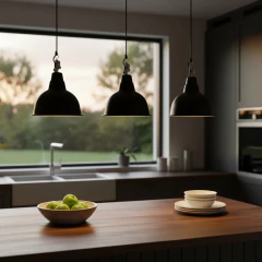 Colgante 3 Luces Campana Industrial Negro / Blanco Int Bco Base 80cm en internet