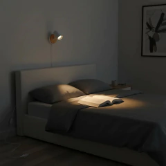 Aplique 1l Spot Negro Blanco Madera Cabecera Cama Lectura Con Cable - Onda Luz Iluminación