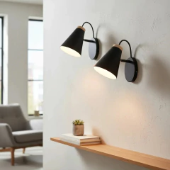 Aplique Estilo Nórdico X2 Unidades Blanco/Negro Con Detalle Madera - comprar online
