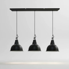 Colgante 3 Luces Campana Industrial Negro / Blanco Int Bco Base 80cm