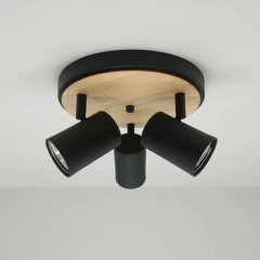 Plafon Base Circular 3L Spots Blanco/Negro con Madera - comprar online