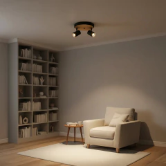 Imagen de Plafon Base Circular 2L Spots Blanco/Negro con Madera