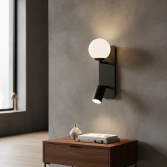Aplique Moderno Globo + Spot Aluminio Lectura Con doble Interr - Onda Luz Iluminación