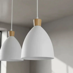 Colgante 3 Luces Campana Negra/Blanca Con Madera Int. Bco Base 80cm en internet