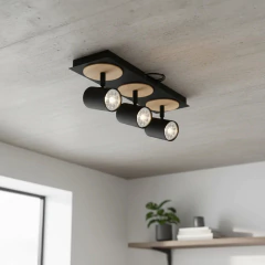 Aplique 3l Dicroled Spot Negro / Blanco Con Madera Apto Pared O Techo