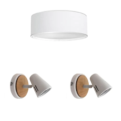 Combo Habitación Plafón Negro/Blanco + 2 Apliques Negro/Blanco Madera Cono - comprar online