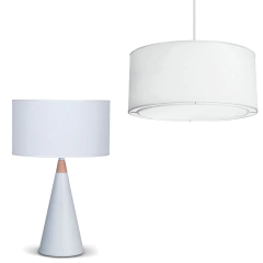 Combo Nórdico Colgante + Velador Blanco con Detalle de Madera