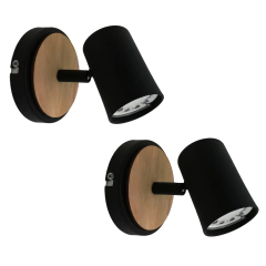Pack x2 Aplique 1l Dicroled Spot Blanco Negro Madera Cabecera Cama Lectura
