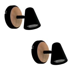 Combo Habitación Plafón Negro/Blanco + 2 Apliques Negro/Blanco Madera Cono - Onda Luz Iluminación