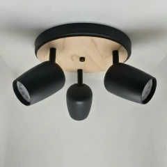 Base Circular Plafón 3l Madera Spot Aluminio Negro/Blanco Apto Ventilador
