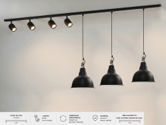 Riel 2 metros doble efecto con 3 spots en aluminio + 3 Colgantes Industriales - comprar online