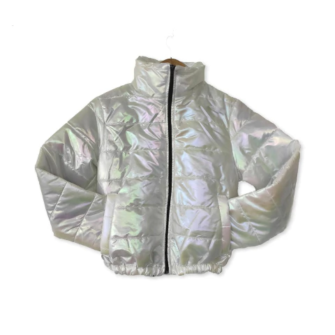 Campera Inflada Puffer Metalizada Mujer Cierre Ch Abrigada
