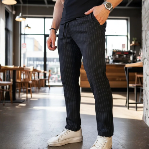 Jogger Pantalon Vestir Hombre Rayado Clasico Premium Mojhado