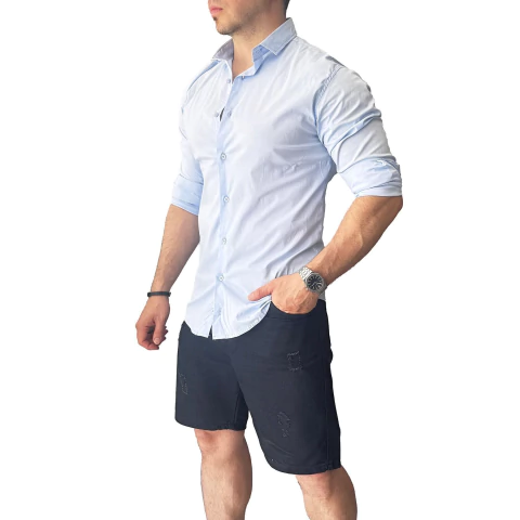 Camisa Manga Larga Hombre Elastizada Celeste American Shirt