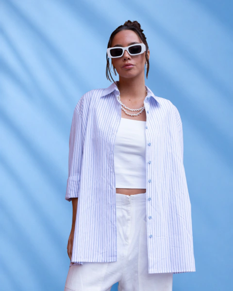 Camisa Maldonado | Celeste y Blanco