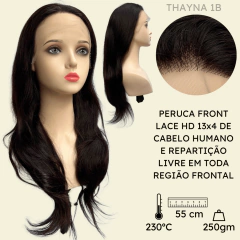 Peruca front lace HD humana ondulada castanho escuro 55cm - comprar online
